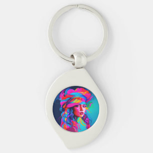 Vibrant Abstract Portrait  Key Ring
