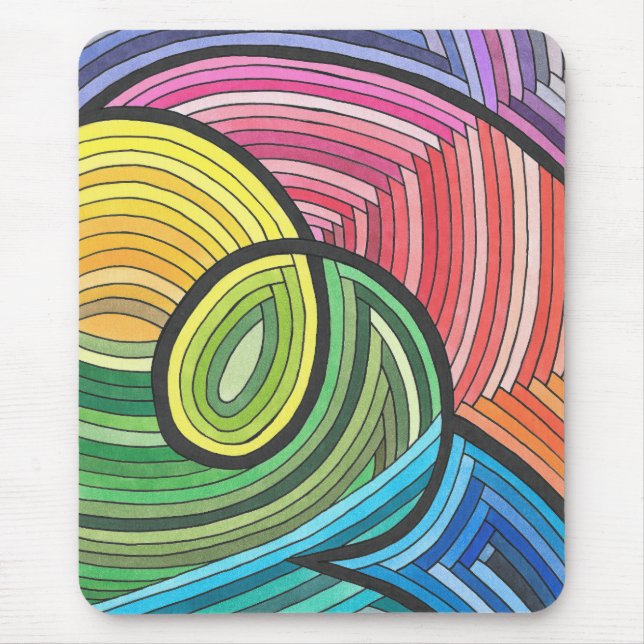 Vibrant Abstract Rainbow Swirl with Layered Lines Mouse Pad (Front)