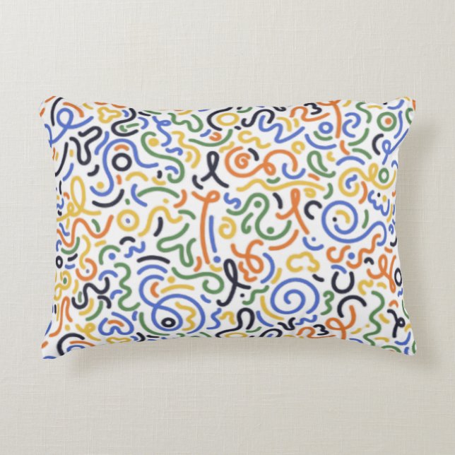 Vibrant Abstract Scribble Throw Pillow - Colourful (Front)