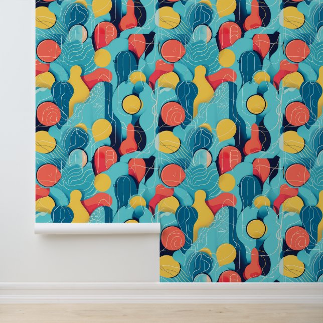 Vibrant Abstract Shapes and Lines Pattern Wallpaper (Application)