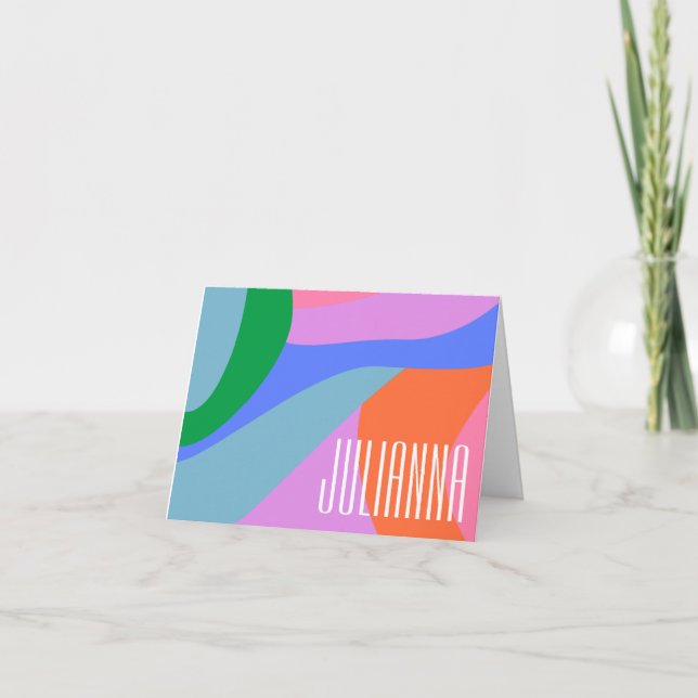 Vibrant Abstract Shapes Whimsical Personalised Note Card (Front)