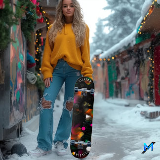 Vibrant Abstract Skate Deck with Neon and Halftone