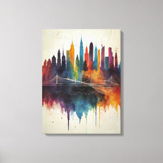 Vibrant Abstract Skyline Cityscape Art Canvas Print