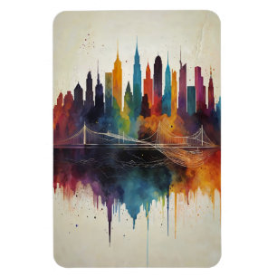 Vibrant Abstract Skyline Cityscape Art Magnet