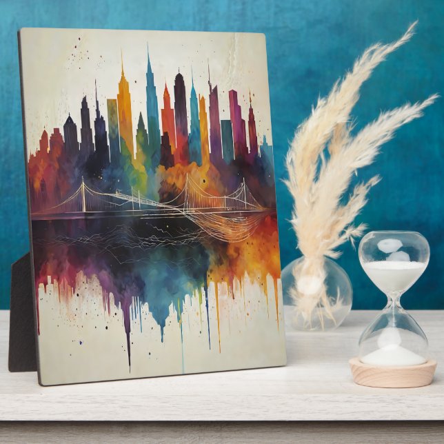 Vibrant Abstract Skyline Cityscape Art Plaque (Side)