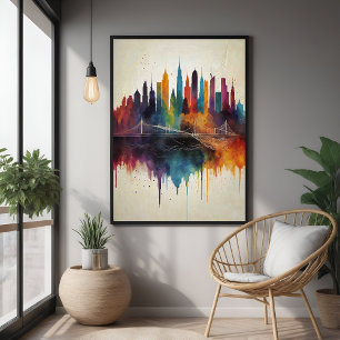 Vibrant Abstract Skyline Cityscape Art Poster