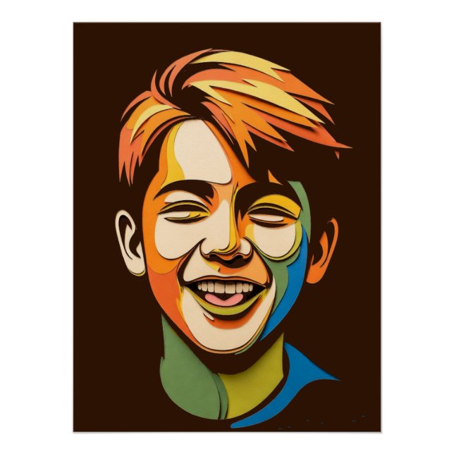 Vibrant Abstract Smiling Boy Portrait Poster (Front)