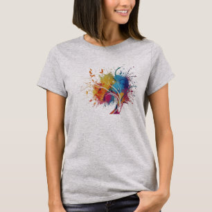Vibrant Abstract Splash Tree Art Design T-Shirt