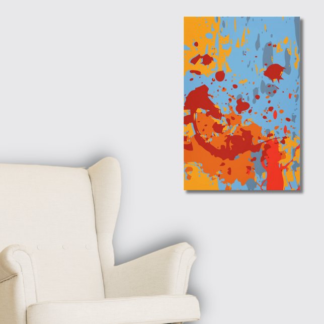 Vibrant Abstract Summer Blue-Orange Paint Splatter Canvas Print (Vibrant Abstract Summer Blue-Orange Paint Splatter Canvas Print)