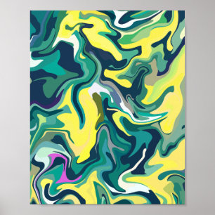 Vibrant Abstract Swirls in Yellow and Green Poster