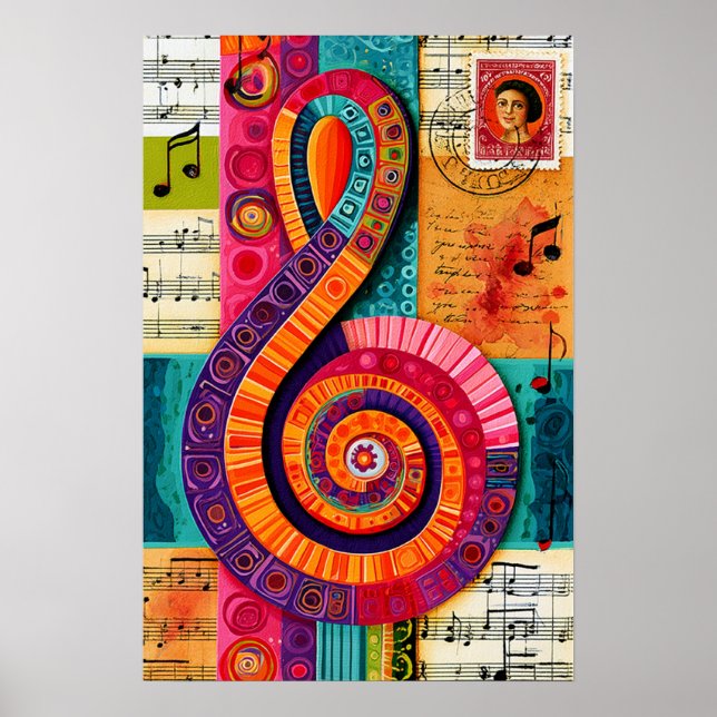 Vibrant Abstract Treble Clef Poster (Front)