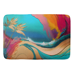 Vibrant Abstract Tropical Beach Scene Bath Mat