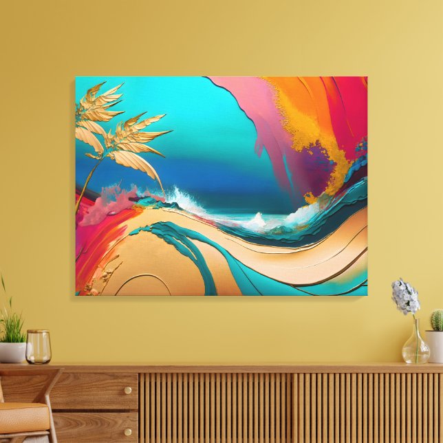 Vibrant Abstract Tropical Beach Scene Canvas Print (Insitu(LivingRoom))