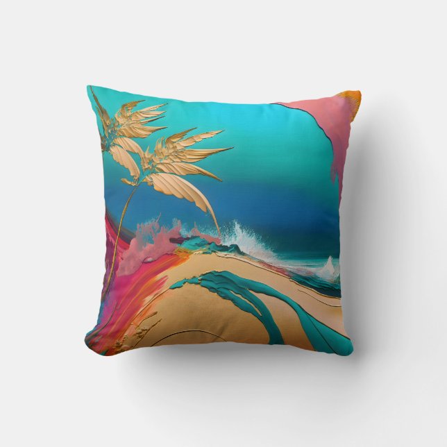 Vibrant Abstract Tropical Beach Scene Cushion (Front)