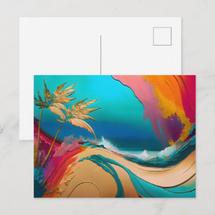 Vibrant Abstract Tropical Beach Scene Postcard