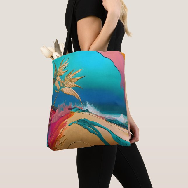 Vibrant Abstract Tropical Beach Scene Tote Bag (Close Up)