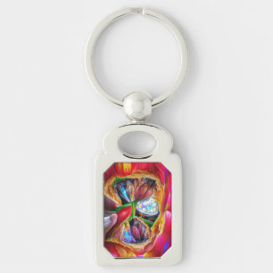 Vibrant Abstract Tulip Reflections Key Ring