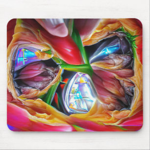 Vibrant Abstract Tulip Reflections Mouse Pad