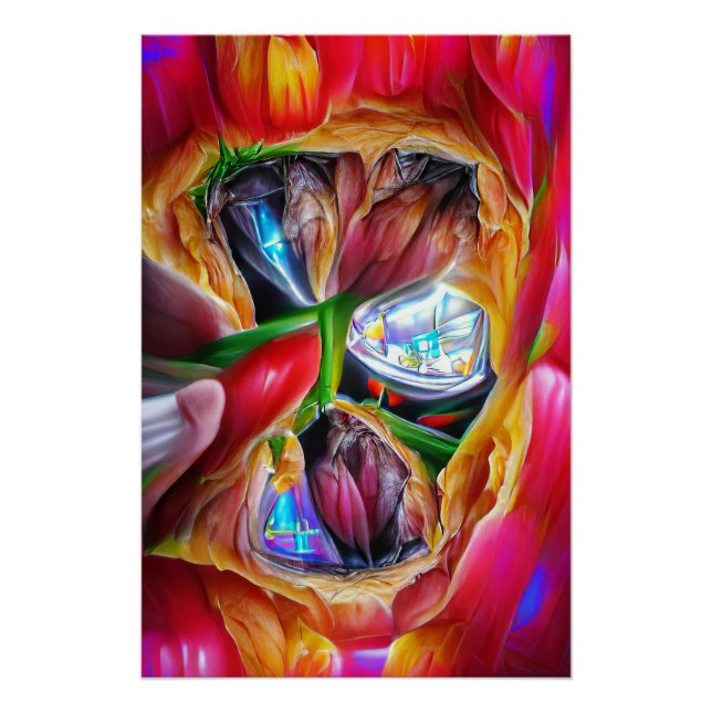 Vibrant Abstract Tulip Reflections Poster (Front)