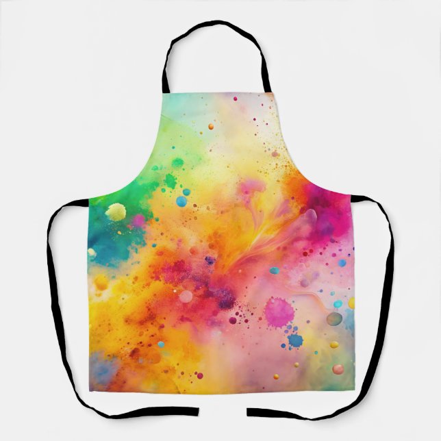 Vibrant Abstract Watercolor Splatter Pattern Apron (Front)