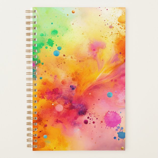 Vibrant Abstract Watercolor Splatter Pattern Planner (Front)