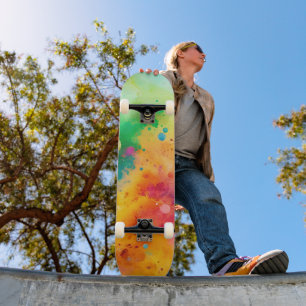 Vibrant Abstract Watercolor Splatter Pattern Skateboard