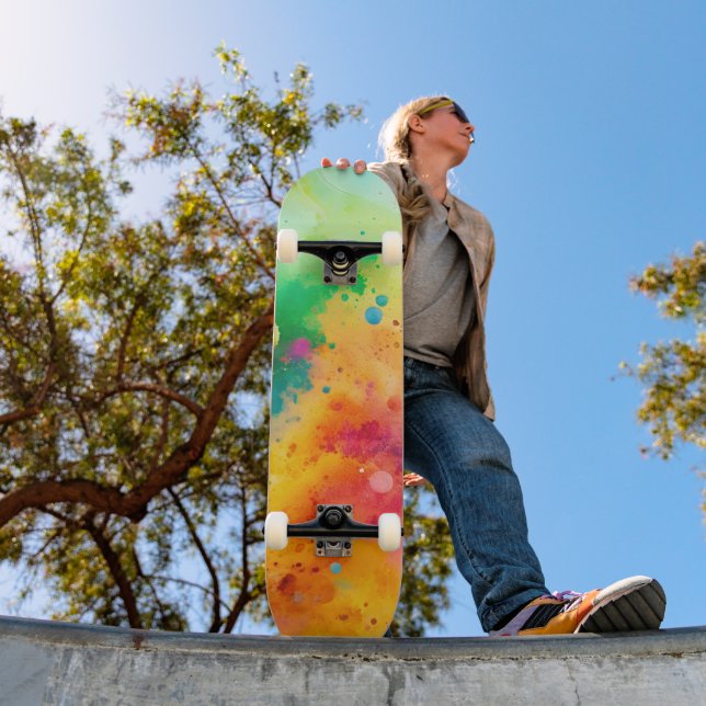 Vibrant Abstract Watercolor Splatter Pattern Skateboard (Outdoor 1)