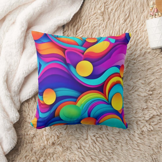 Vibrant Abstract Wave Art Cushion (Blanket)