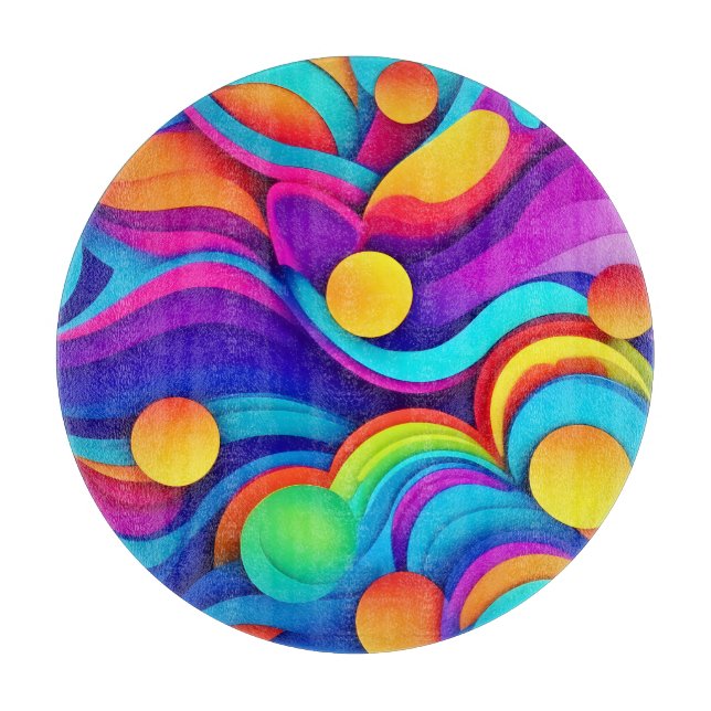 Vibrant Abstract Wave Art Cutting Board (Front)