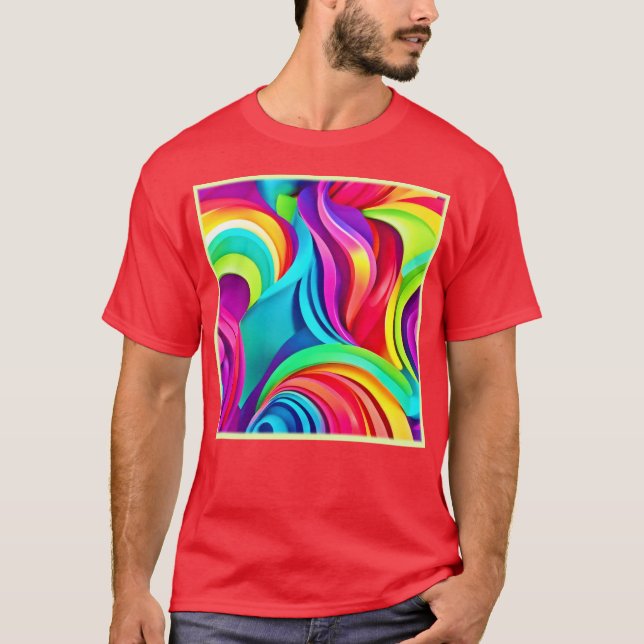 Vibrant Abstract Waves in Dynamic Colour T-Shirt (Front)