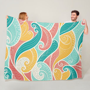 Vibrant Abstract Waves Seamless Pattern Fleece Blanket
