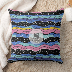 Vibrant Abstract Wavy Lines with Polka Dots Cushion