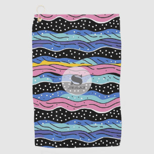 Vibrant Abstract Wavy Lines with Polka Dots Golf Towel