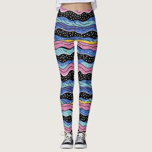 Vibrant Abstract Wavy Lines with Polka Dots Leggings
