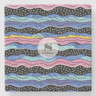 Vibrant Abstract Wavy Lines with Polka Dots Stone Coaster
