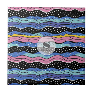 Vibrant Abstract Wavy Lines with Polka Dots Tile