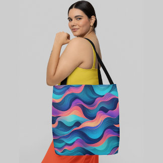 Vibrant abstract wavy pattern overlapping layers tote bag