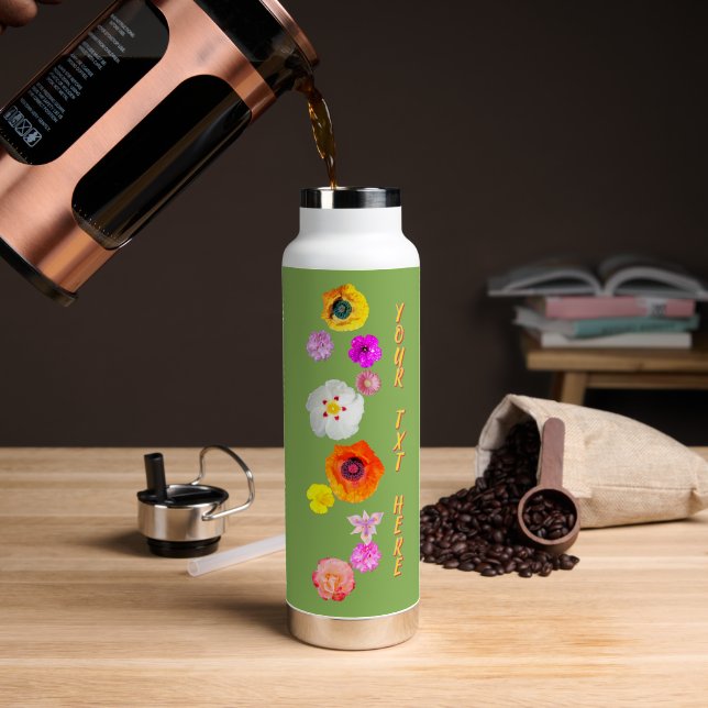 Vibrant Aerial Floral Design Water Bottle (Coffee (Rotated))