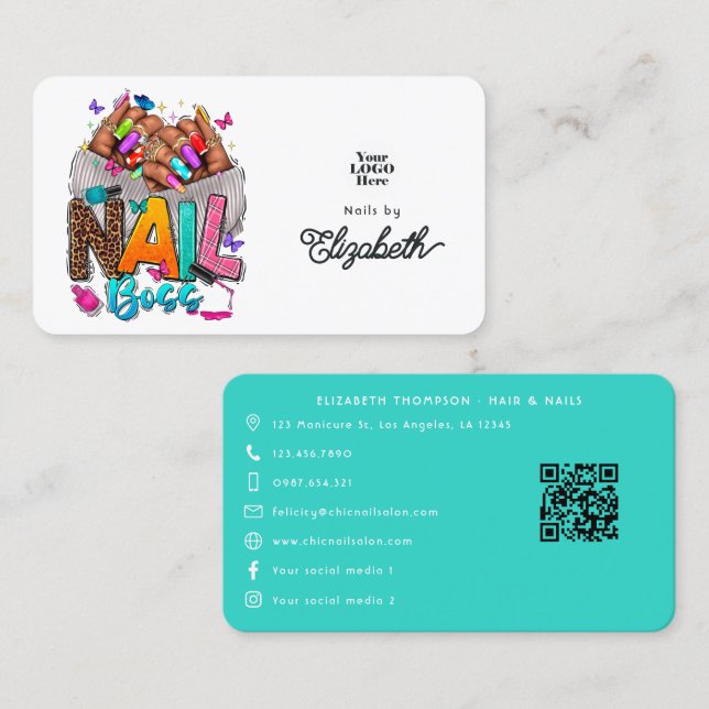 Vibrant African American Nail Boss Branding Business Card (Front/Back)