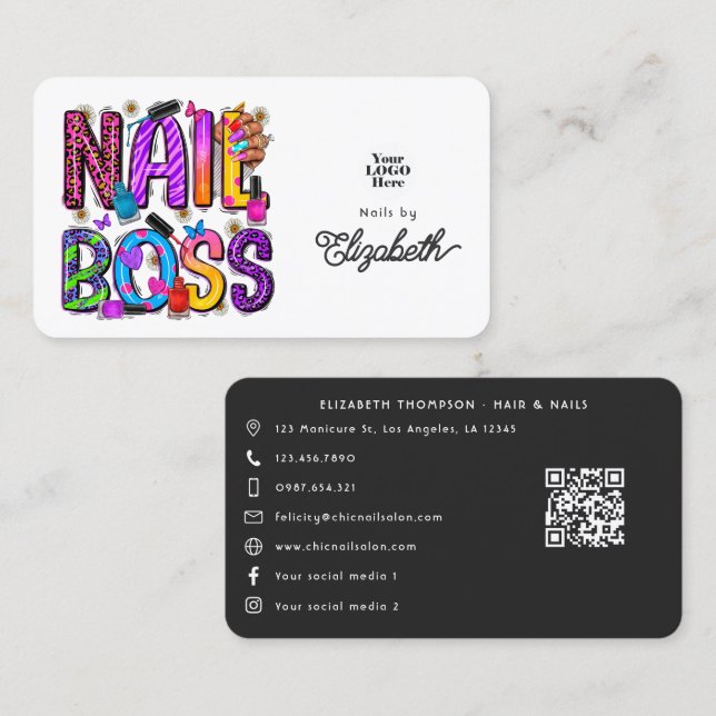 Vibrant African American Nail Boss Branding Business Card (Front/Back)
