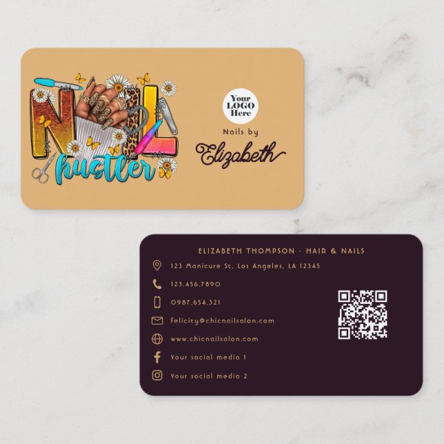 Vibrant African American Nail Hustler Branding Business Card (Front/Back)