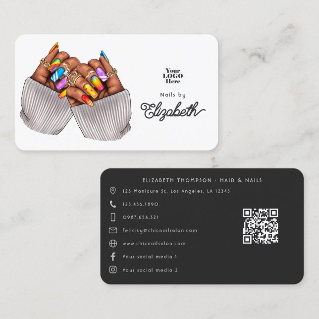 Vibrant African American Nail Salon Branding Business Card (Front/Back)