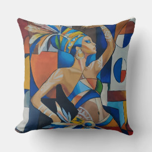 Vibrant African Dancer Cubist Geometric Modern Wal Cushion