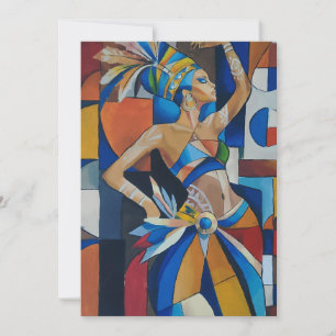 Vibrant African Dancer Cubist Geometric Modern Wal Invitation