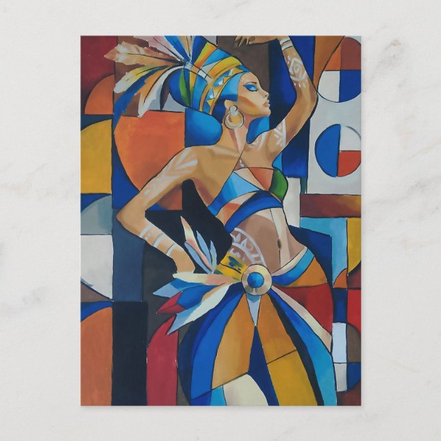 Vibrant African Dancer Cubist Geometric Modern Wal Postcard (Front)