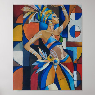 Vibrant African Dancer Cubist Geometric Modern Wal Poster