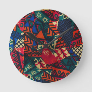 Vibrant African Geometric Tribal Abstract Pattern Round Clock