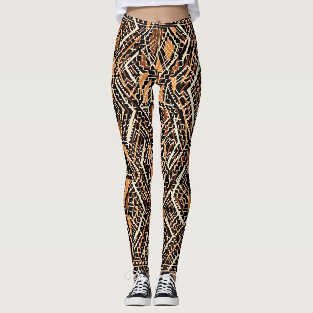Vibrant African Mud Cloth Leggings (Front)