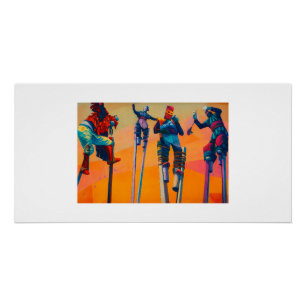 Vibrant African Stilt Dancers in Traditional Masks Poster