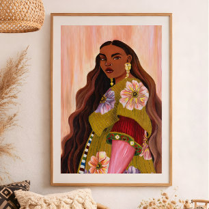 Vibrant Afrobohemian Woman Acrylic Painting Boho  Poster